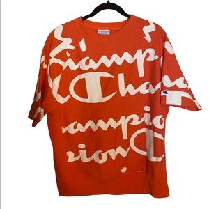 Champion Reverse Weave All Over Print Spellout Short Sleeve Sweatshirt